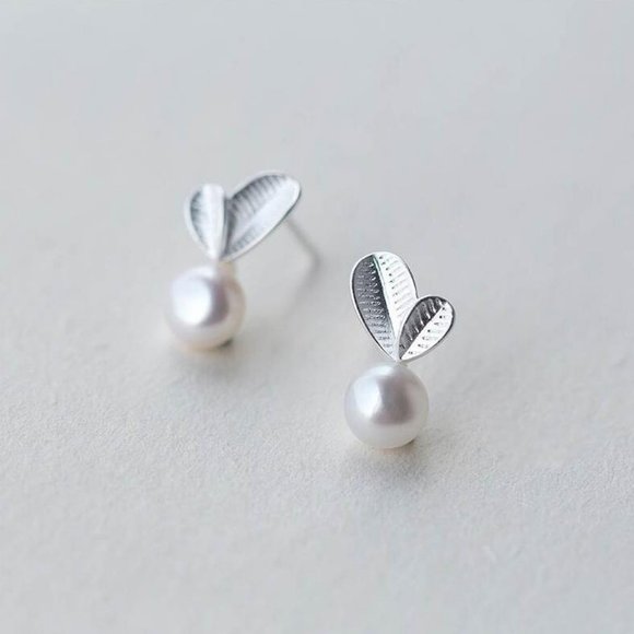 NEW [Set of 3] 925 Sterling Silver Pearl Leaf Set - Picture 7 of 8